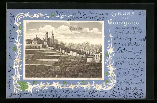 Lithographie Würzburg, Blick nach dem Käppele
