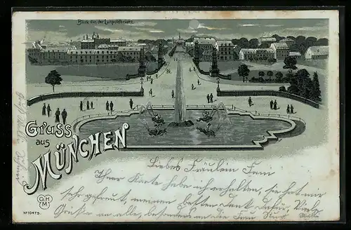 Mondschein-Lithographie München, Blick von der Luitpoldbrücke