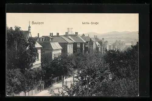 AK Bautzen, Wettin-Strasse aus der Vogelschau