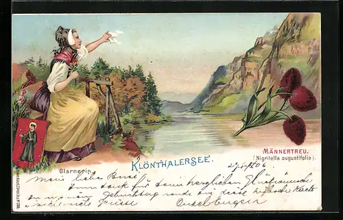 Künstler-AK Klönthalersee, Glarnerin, Männertreu