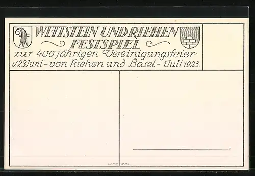 Künstler-AK Riehen, Festspiel zur 400jährigen Vereinigungsfeier 1923