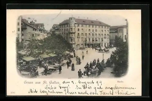 AK St. Gallen, Markt mit Gasthof