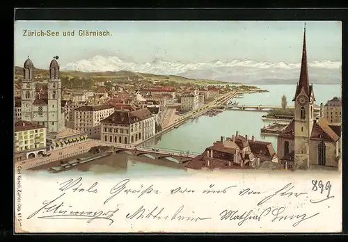 Künstler-AK Zürich, Zürich-See und Glärnisch