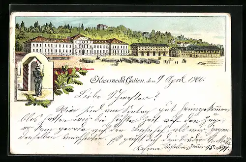 Lithographie St. Gallen, Partie an der Kaserne