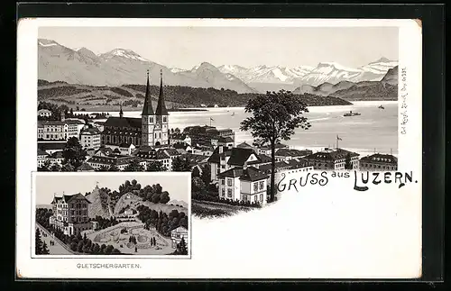 Lithographie Luzern, Ortsansicht, Gletschergarten