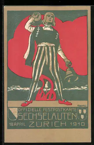 Künstler-AK Zürich, Festpostkarte Sechseläuten 1910