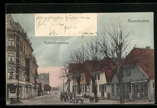 AK Neumünster, Wasbeckerstrasse mit Karren