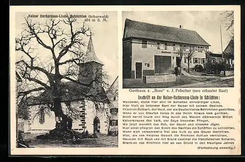 AK Schlichten /Schurwald, Gasthaus zur Rose, Kaiser Barbarossa-Linde