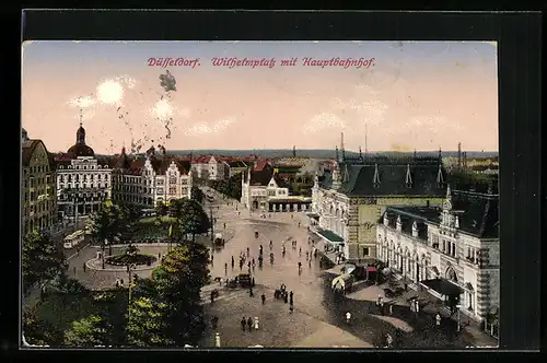 AK Düsseldorf, Wilhelmplatz mit Hauptbahnhof