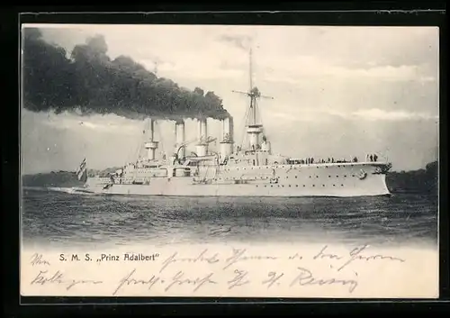 AK Kriegsschiff SMS Prinz Adalbert unter Volldampf