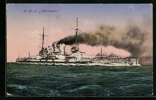 AK Kriegsschiff S.M.S. Thüringen in voller Fahrt