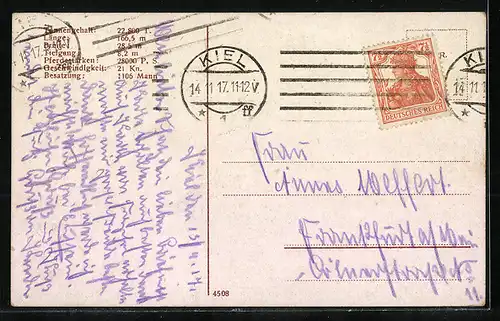 AK Kriegsschiff S.M.S. Thüringen in voller Fahrt