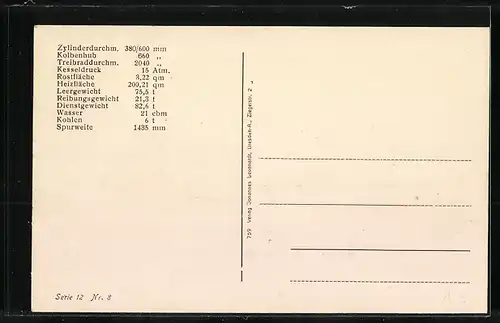 AK Eisenbahn, 2-C-1 3 /6 gek. 4 Zyl.-Heissdampf-Verbund-Schnellzug-Lokomotive der Reichseisenbahnen