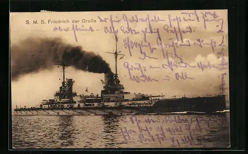 AK S.M.S. Friedrich der Grosse, das Kriegsschiff in Fahrt