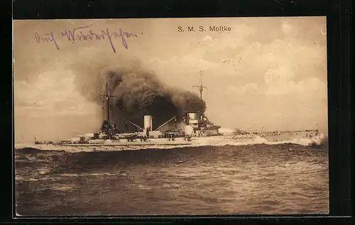 AK Kriegsschiff SMS Moltke in voller Fahrt