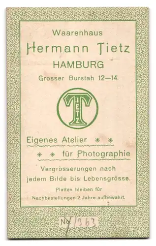 Fotografie Hermann Tietz, Hamburg, Grosser Burstah 12-14, Junge Dame mit Hochsteckfrisur