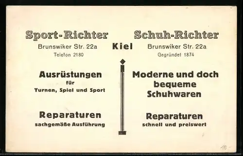 AK Kiel, Geschäftskarte Sport-Richter u. Schuh-Richter