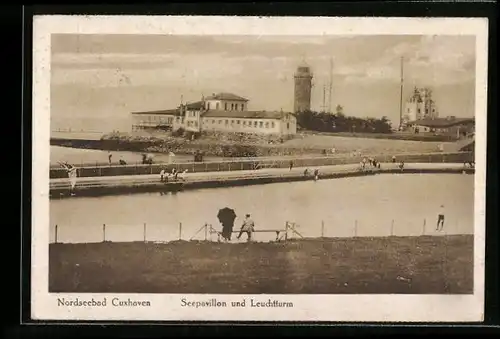 AK Cuxhaven /Nordsee, Seepavillon und Leuchtturm