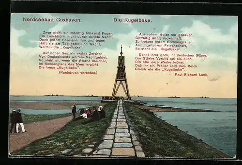 AK Cuxhaven /Nordsee, Die Kugelbake mit Gedicht