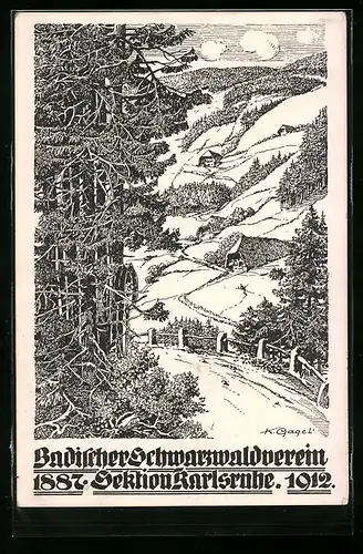 Künstler-AK Karlsruhe, Badischer Schwarzwaldverein, Sektion Karlsruhe