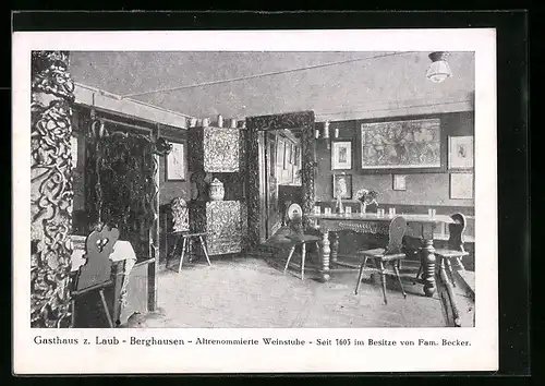 AK Karlsruhe-Berghausen, Gasthaus z. Laub, Bes.: Fam. Becker