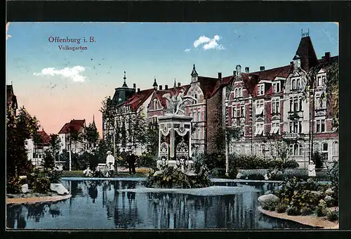 AK Offenburg i. B., Partie aus dem Volksgarten