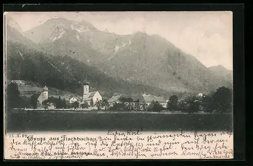 AK Fischbachau, Ortsansicht mit Blick auf Kirche