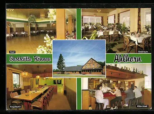AK Ahlhorn, Gasthaus Rönnau, Wildeshauser Strasse 58, Innenansichten Saal und Clubraum
