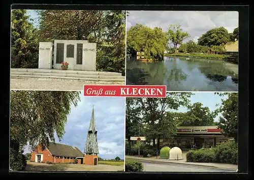 AK Klecken-Rosengarten, Spar-Supermarkt, Kirche, Gedenkstein