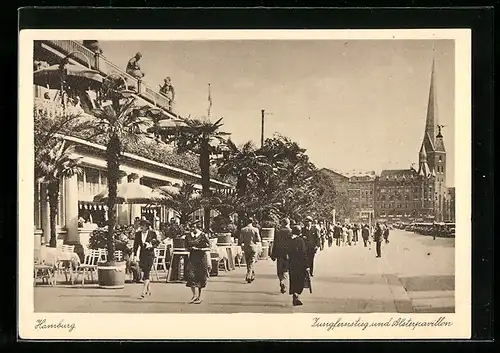 AK Hamburg-Neustadt, Strasse Jungfernstieg und Cafe Alsterpavillon