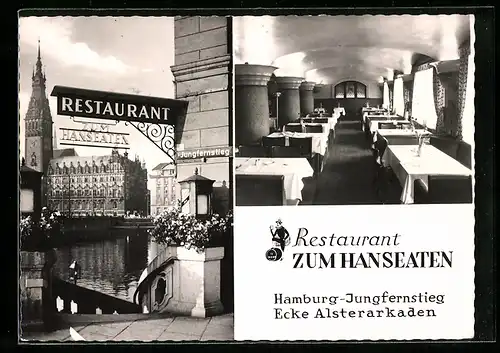 AK Hamburg, Restaurant Zum Hanseaten, Jungfernstieg Ecke Alsterarkaden, Innenansicht