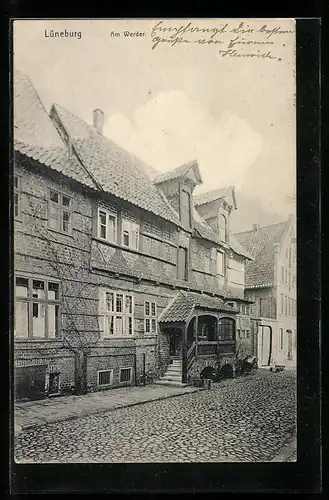AK Lüneburg, Strasse am Werder mit alten Häusern