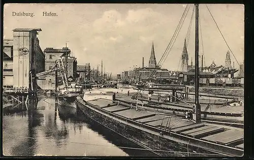 AK Duisburg, Hafen mit Stadtblick