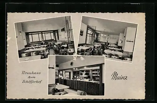 AK Mainz, Gaststätte Brauhaus zum Schöfferhof G. Eder, Schusterstrasse 18 /20, Innenansichten
