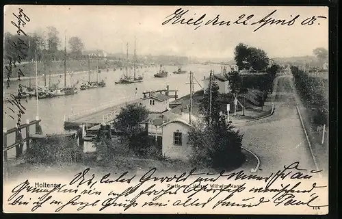 AK Holtenau, Partie am Kaiser Wilhelm Kanal mit Booten