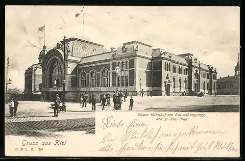 AK Kiel, Neuer Bahnhof am Einweihungstage, 31. Mai 1899