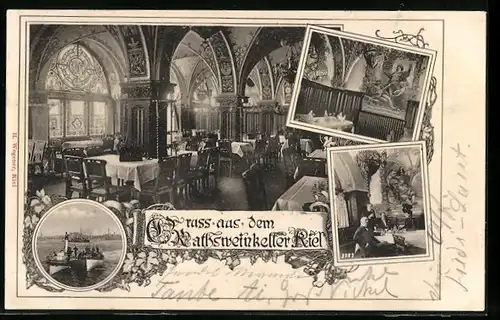 AK Kiel, Gasthaus Ratsweinkeller mit Innenansichten