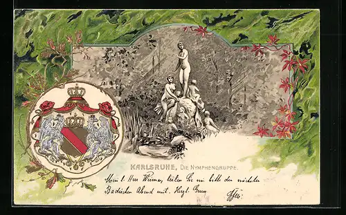 Lithographie Karlsruhe, Die Nymphengruppe, Wappen