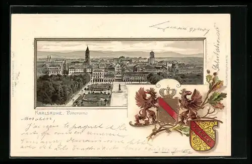 AK Karlsruhe, Panorama und Wappen