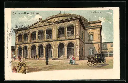 Lithographie Karlsruhe, Partie vor dem Hoftheater