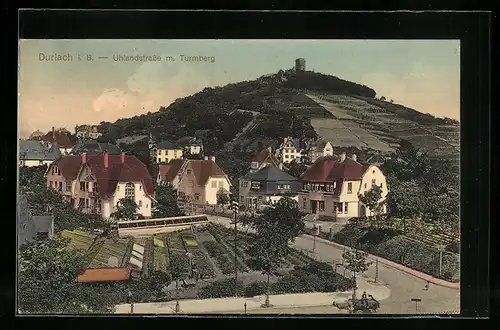 AK Durlach i. B., Uhlandstrasse mit Turmberg