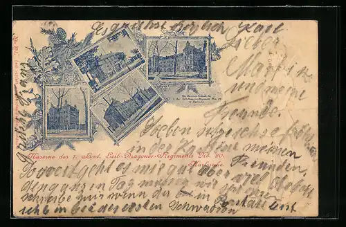 Lithographie Karlsruhe, Kaserne des 1. Bad. Leib-Dragoner Regiments