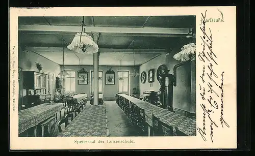 AK Karlsruhe, Luisenschule, Speisesaal, Innenansicht