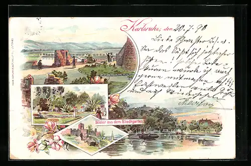 Lithographie Karlsruhe, Partien aus dem Stadtgarten