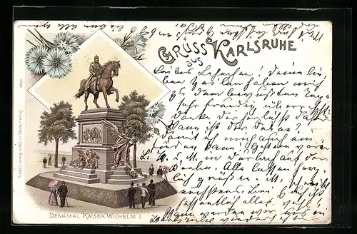 Lithographie Karlsruhe, Denkmal Kaiser Wilhelm I.