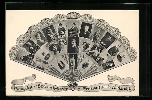 AK Karlsruhe, Frühlingsfest zum Besten des Hoftheater-Pensionsfonds, Schauspielerportraits im Fächer