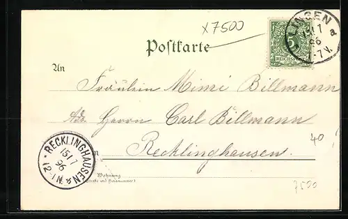 Lithographie Karlsruhe, Scheffel-Denkmal, Kriegerdenkmal, Lauterberg u. Schwarzwaldhaus