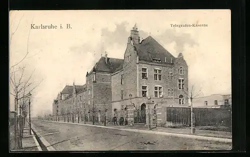 AK Karlsruhe i. B., Partie an der Telegrafen-Kaserne