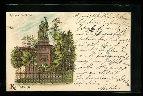 Lithographie Karlsruhe, Partie am Krieger-Denkmal