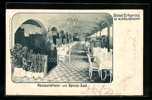 AK Karlsruhe, Hotel Erbprinz, Restaurant- und Speise-Saal